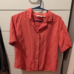 Uniqlo Red Pink Button-Up Shirt Short Sleeves
